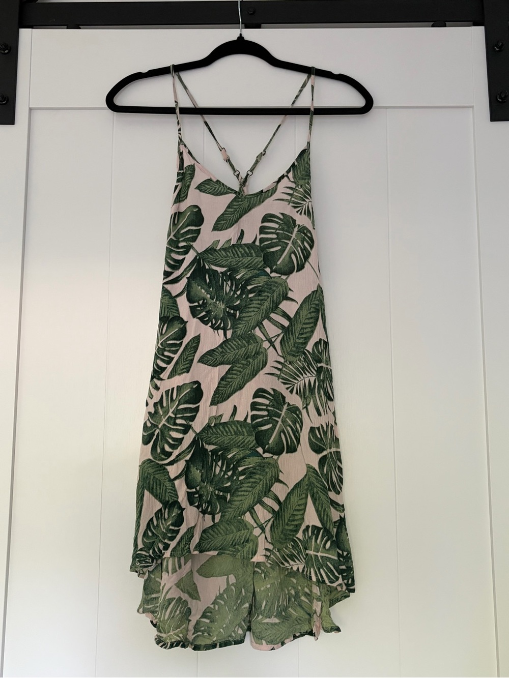 Rip Curl Pink Mini Dress with Green Tropical Leaf Print